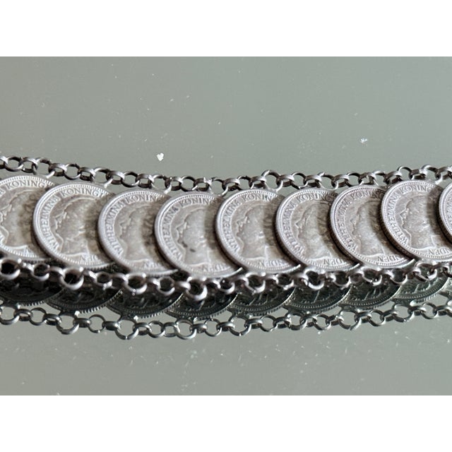 Mid-Century Modern Vintage Mid Century Dutch 1941 10 Cent Coin Style Bracelet For Sale - Image 3 of 16