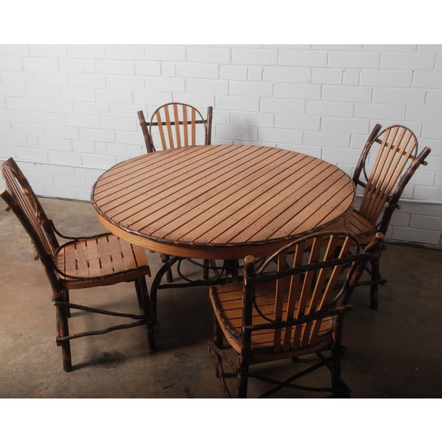 Mid 20th Century Rustic Amish Hickory Adirondack-Style Round Dining Table & Chair Set of 5 For Sale - Image 4 of 8