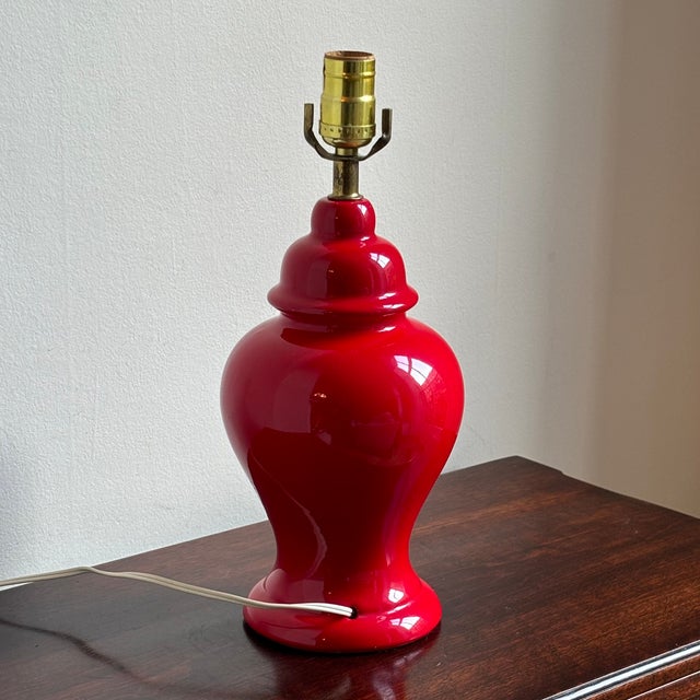 1960s Bright Red Ginger Jar Table Lamp For Sale - Image 11 of 12