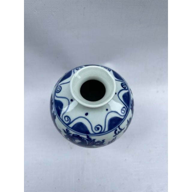 Ceramic Chinese Blue and White Porcelain Dragon Vase For Sale - Image 7 of 8
