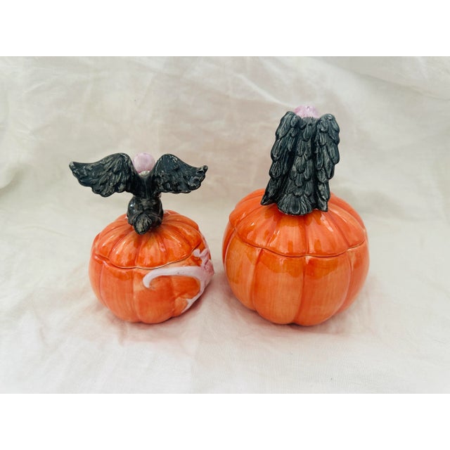Fitz & Floyd Buzzard/Pumpkin Lidded Candy Dish/Box, Perfect for Halloween display in any room. sm-5in h x 3.5in w...