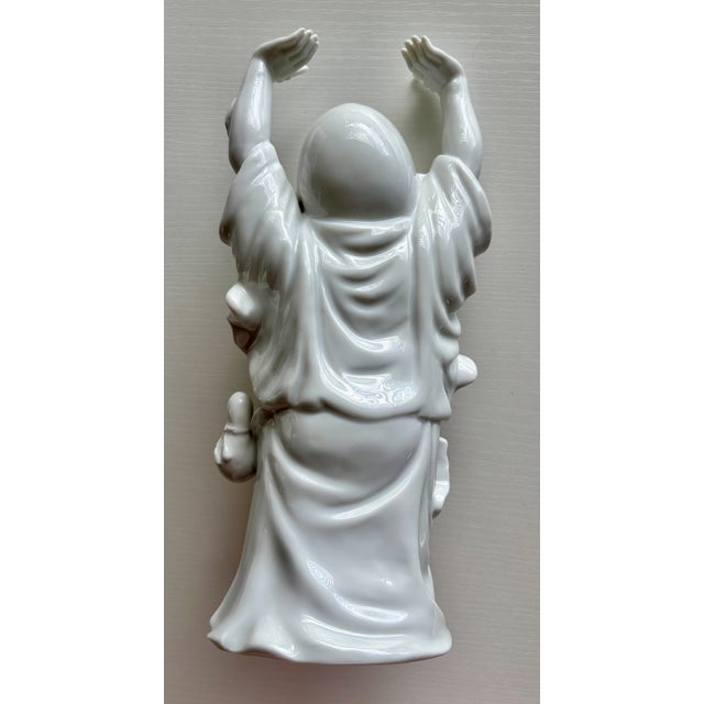 1970s Chinese White Porcelain Laughing Buddha Figurine Vintage For Sale - Image 5 of 10
