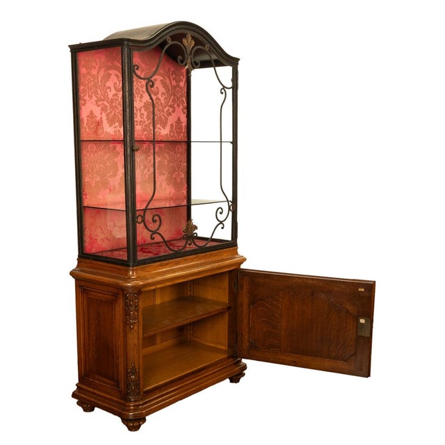 1900 - 1909 Antique French Louis Vvi Carved Oak Iron & Glass Vitrine by Maison Soubrier 1900 For Sale - Image 5 of 18