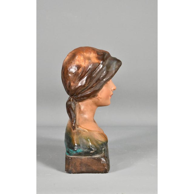 Antique French Bust of Young Girl in Plaster, 1910s For Sale - Image 4 of 16
