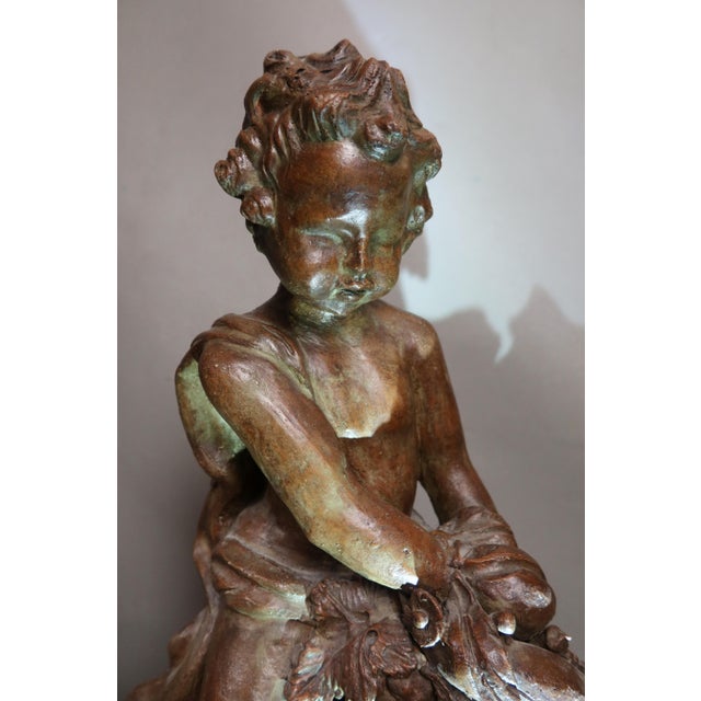 Brown Vintage Terracotta Child on a Jar Sculpture, 1920s For Sale - Image 8 of 13