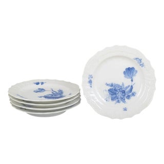 Curved Porcelain Blue Flower Salad Plates from Royal Copenhagen, 1960s, Set of 5 For Sale