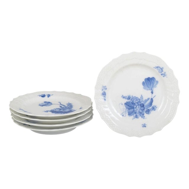 Curved Porcelain Blue Flower Salad Plates from Royal Copenhagen, 1960s, Set of 5 For Sale