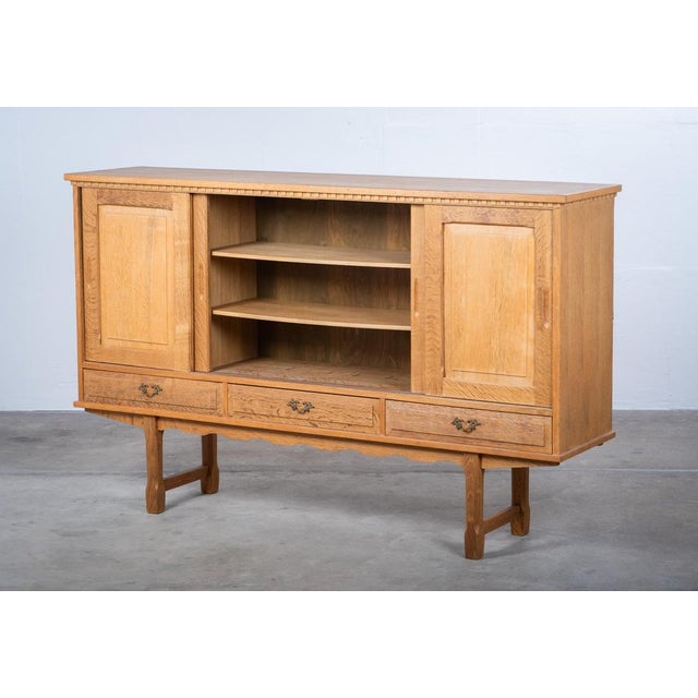 Wood Brutalist Oak Sideboard attributed to Henning Kjærnulf, Denmark, 1960s For Sale - Image 7 of 12