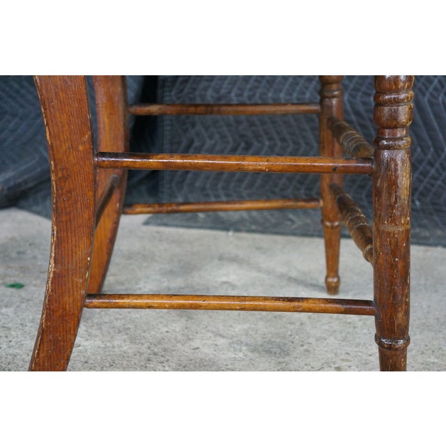2 Antique American Country Oak Farmhouse Ladderback Chairs Cane Seat Pair For Sale - Image 15 of 18