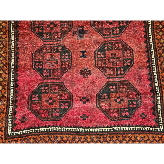 Vintage Afghan Bokhara Rug, Hand-Knotted Wool, 1950s Geometric Design For Sale - Image 9 of 12