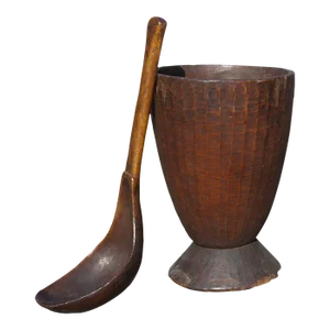 Very Large Early 19th Century American Carved Wood Mortar and Pestle