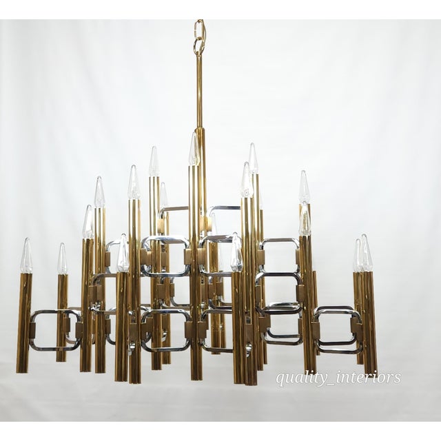 Massive Vintage Gold & Chrome Gaetano Scolari Chandelier 21 Light Chandelier For Sale - Image 11 of 13