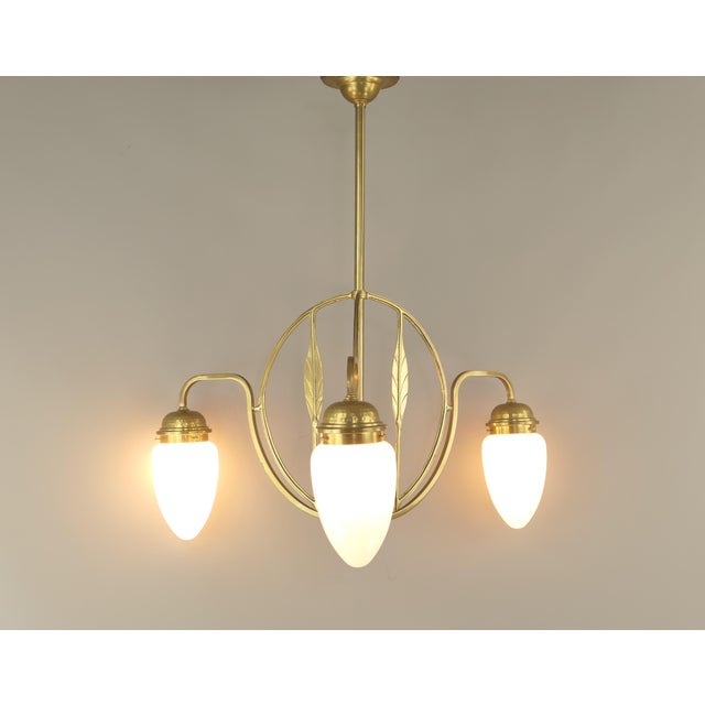Art Deco Opal Screen Chandelier from Wiener Werkstätte, 1920s For Sale - Image 3 of 9