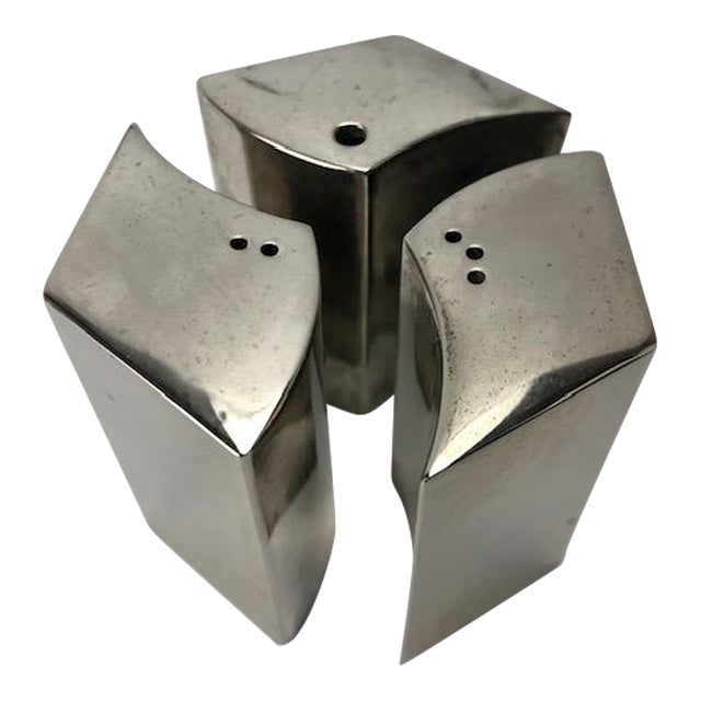 1950s Rare Stylish Silver Trio of Salt, Pepper & Mustard Shakers - Set of 3 For Sale