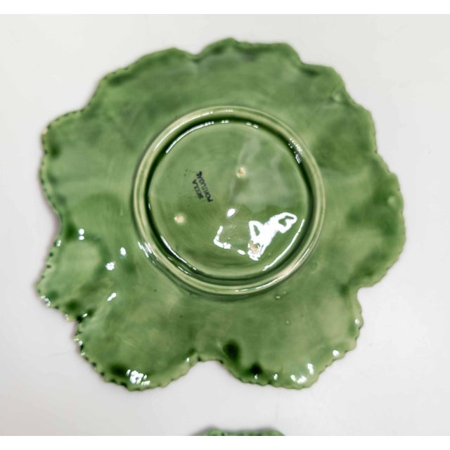 Mid-Century Set of 6 Green Cabbage Luncheon Plates by Secla Portugal For Sale - Image 13 of 18