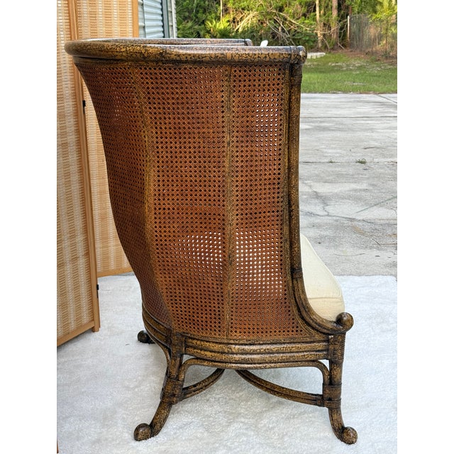 English Vintage Maitland-Smith British Colonial Style Double Caned Faux-Tortoiseshell Wingback Chair For Sale - Image 3 of 18