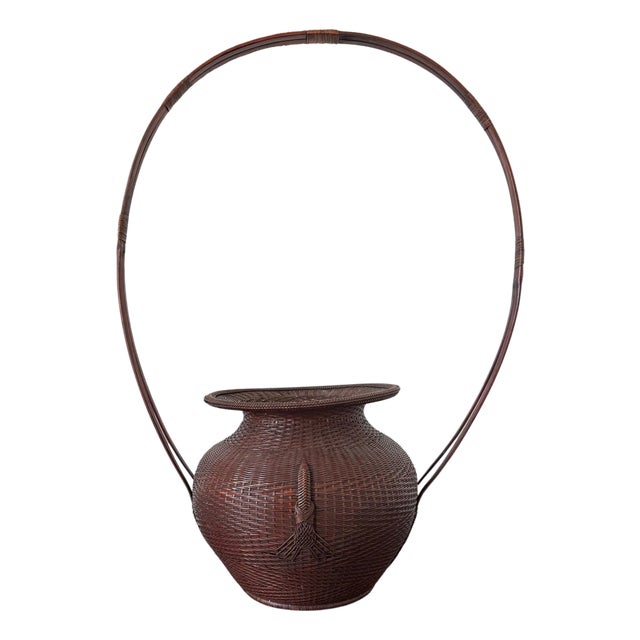 Large Rare Japanese Bamboo Flower Basket Hahakago by Tokosai For Sale