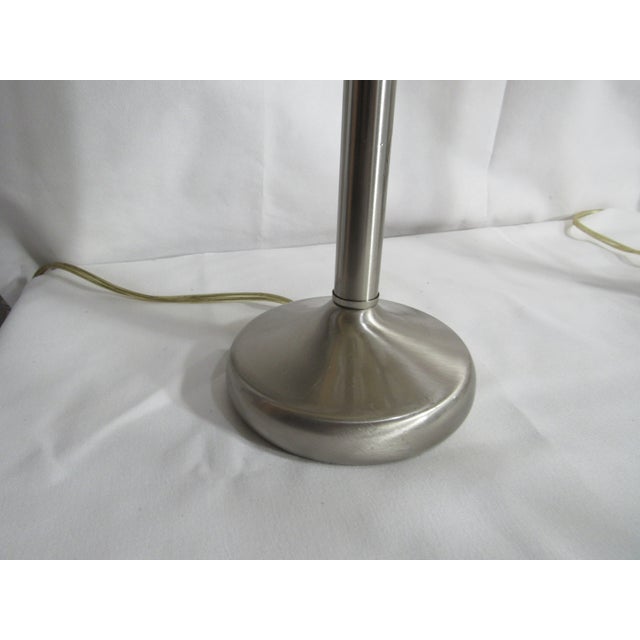 Vintage Brushed Niclel Buffet Table Lamps +Blue Toile Shades - a Pair For Sale - Image 9 of 9