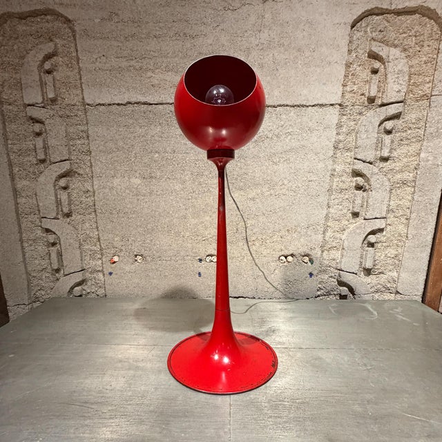 Vintage Red Space Age Floor Lamp / Pedestal Ashtray Combo Mid-Century For Sale - Image 11 of 14