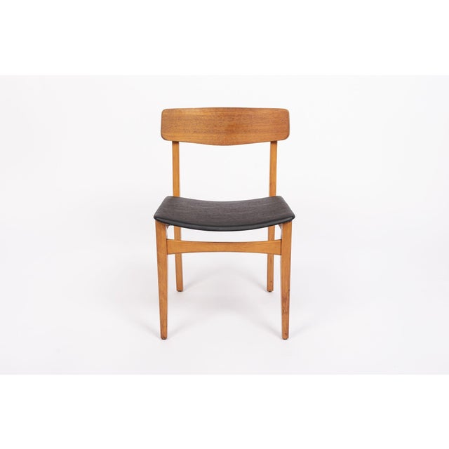 Wood Mid Century Danish Teak Wood & Black Vinyl Dining Chairs For Sale - Image 7 of 13