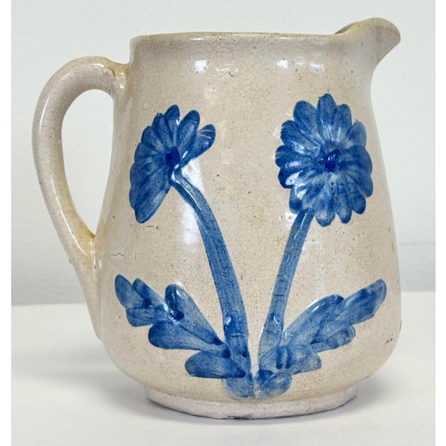 Gray Antique McCoy Dandy Line Blue Daisy Design Stoneware For Sale - Image 8 of 13