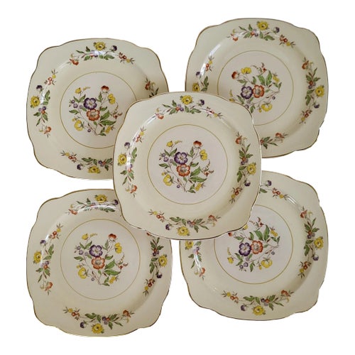 1930s Floral Salad or Dessert Plates by the Paden City Pottery Company- Set of 5