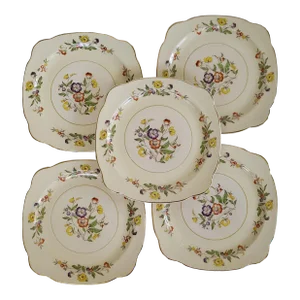 1930s Floral Salad or Dessert Plates by the Paden City Pottery Company- Set of 5