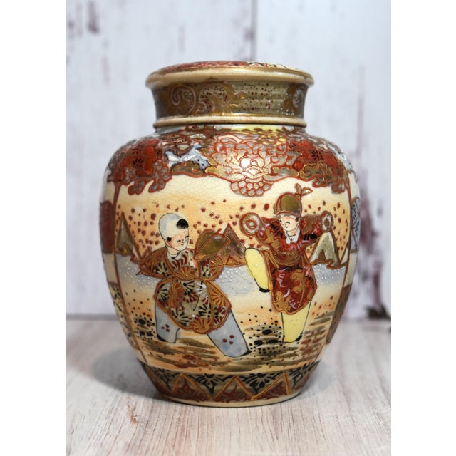 Japanese Antique Japanese Satsuma Ginger Jar Signed With 2 Lids For Sale - Image 3 of 17