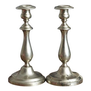 1870s Pair Antique Bmf Candlesticks Nickel Silver For Sale