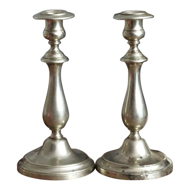 1870s Pair Antique Bmf Candlesticks Nickel Silver For Sale