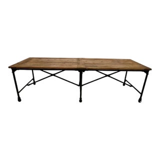 Vintage Salvaged European Solid Wood and Iron Table From Retired Restoration Hardware Collection For Sale