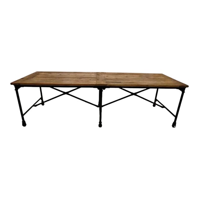 Vintage Salvaged European Solid Wood and Iron Table From Retired Restoration Hardware Collection For Sale