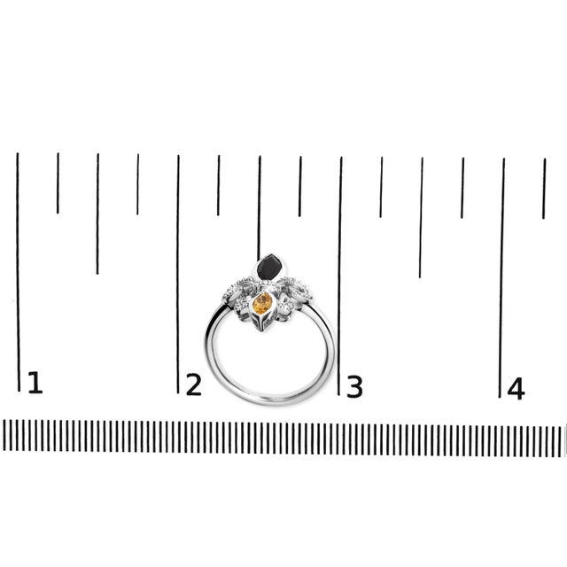Metal .925 Sterling Silver Black Onyx and Yellow Citrine Marquise and Diamond Accent Fleur De Lis Ring (H-I Color, SI1-SI2 Clarity) - Size 8 For Sale - Image 7 of 7