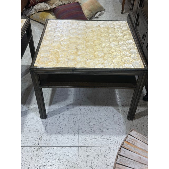 1970s 1970s Pair of Bamboo and Shell Side Tables For Sale - Image 5 of 9