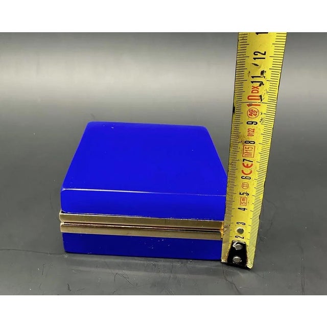 Antique Square Box in Lapis Lazuli Colored Opaline Glass with Gilded Bronze Frames, 1890s For Sale - Image 6 of 13