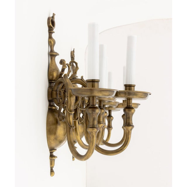 Pair of Dutch Style Bronze Three-Branch Wall Sconces For Sale - Image 9 of 10