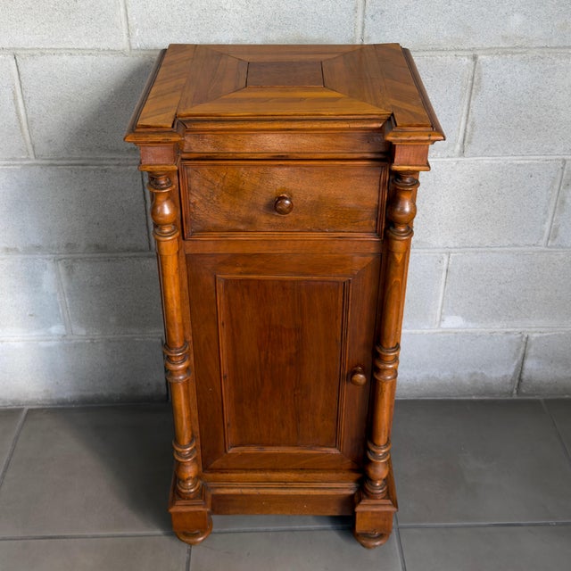 Wooden Bedside Table with Turned Columns, Drawer and Door, 1900s For Sale - Image 10 of 10