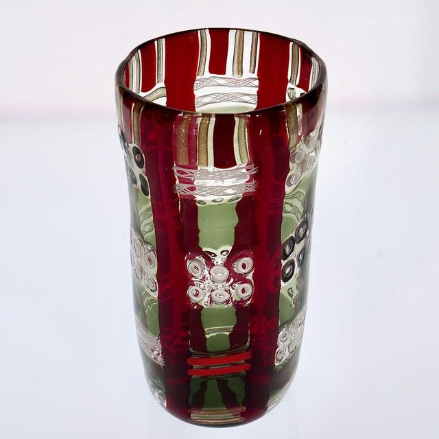 Mosaic Murano Vase in Red and Gray, 1990 For Sale - Image 3 of 18