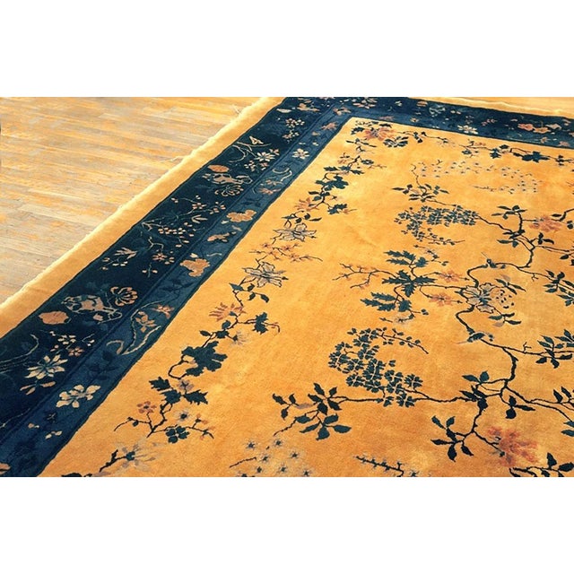 Vibrant Yellow Background Color With Lovely Floral Design Chinese Art Deco Rug For Sale - Image 4 of 6