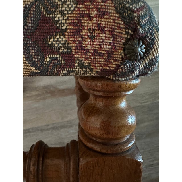 Antique 19th Century Bobbin Leg Upholstered Wood Footstool For Sale - Image 10 of 12