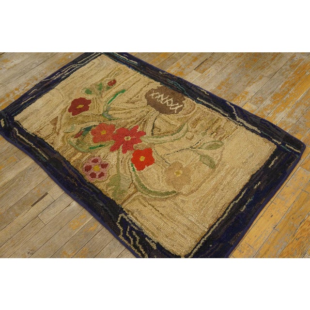 Antique American hooked rug, size: 2'3" x 4'6". Antique American American Hooked Rug Ivory 1890s, Circa Date: 1890s. This...