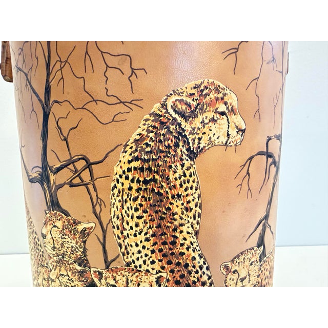 Mid-Century Modern Vintage 1970s Abercrombie & Fitch Cheetah Print Ice Bucket With Faux Bamboo Handle – Retro Safari Home Decor For Sale - Image 3 of 10