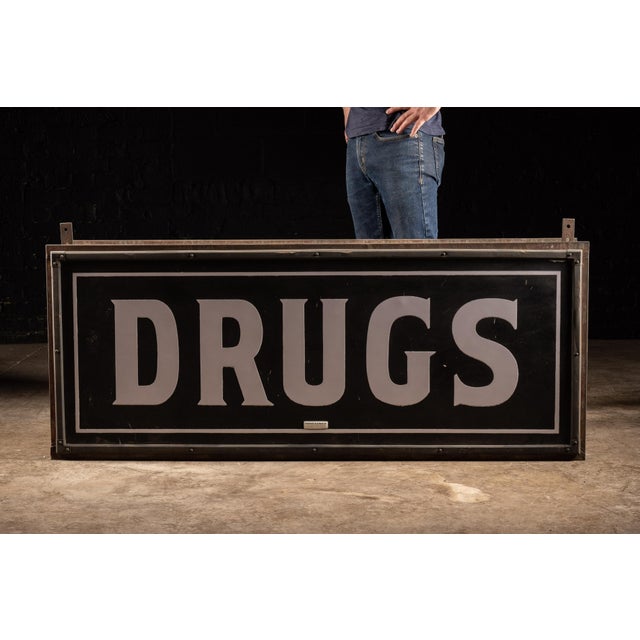 Industrial Early 20th Century Rawson & Evans Milk Glass Pharmacy Sign For Sale - Image 3 of 11