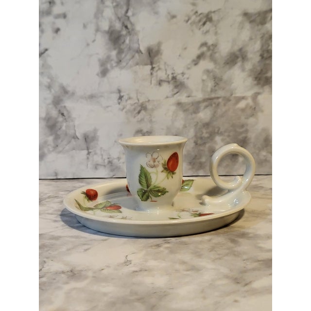 Vintage Bernardaud Limoges Porcelain Candle Holdermade in France. Sweet victorian look with dainty strawberries. Would...
