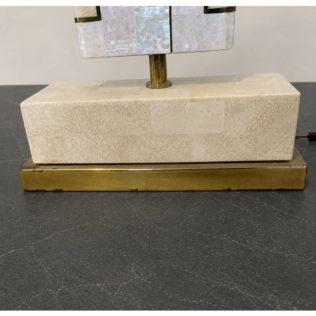 1970s Maitland-Smith Tessellated Stone & Brass Kimono Table Lamp For Sale - Image 9 of 14