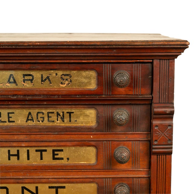Antique Eastlake Clark's Walnut Mercantile Store Advertising Thread Cabinet 1880 For Sale In Portland, OR - Image 6 of 18