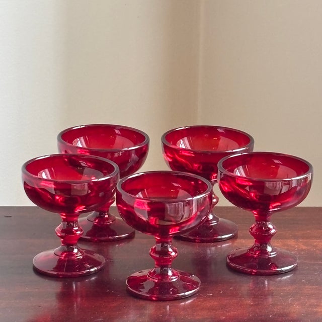 1960s Ruby Red Coupe Glasses - Set of 5 For Sale - Image 11 of 11