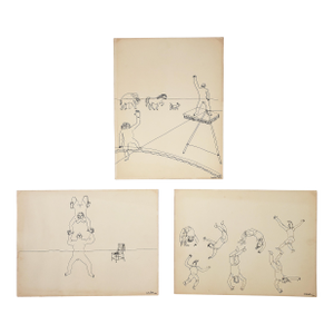 Quantity of 3 Different Vintage Original Alexander Calder Lithograph Prints of His Circus Sketches W/ Printed Signatures and Dates of 1931 & 1932