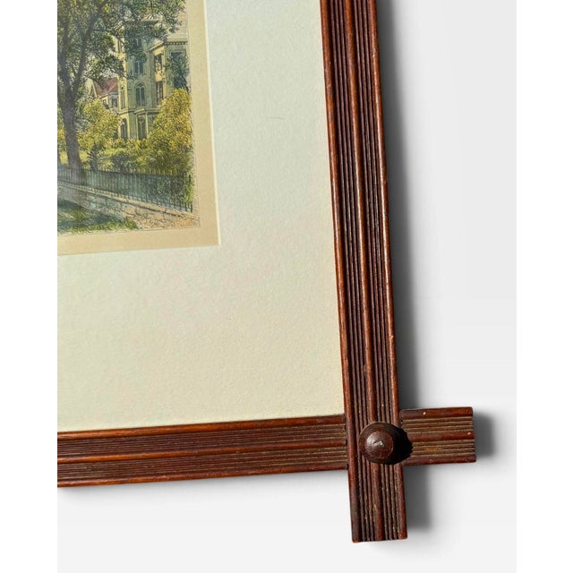 Antique 1870s Hand-Colored Engraving “Brooklyn Street-Scenes” From Picturesque America, in Victorian Crossed-Corner Stick Frame For Sale In Boston - Image 6 of 8
