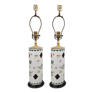 Pair of Mid 20th Century Chinese Porcelain Hat Stands Mounted as Lamps